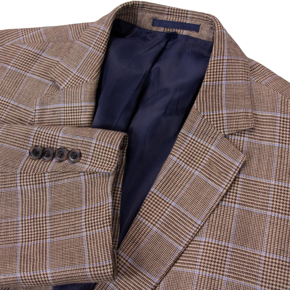 Jos A Bank 1905 Mens 50R Brown Blue Plaid Linen Wool Blazer Jacket Sport Coat